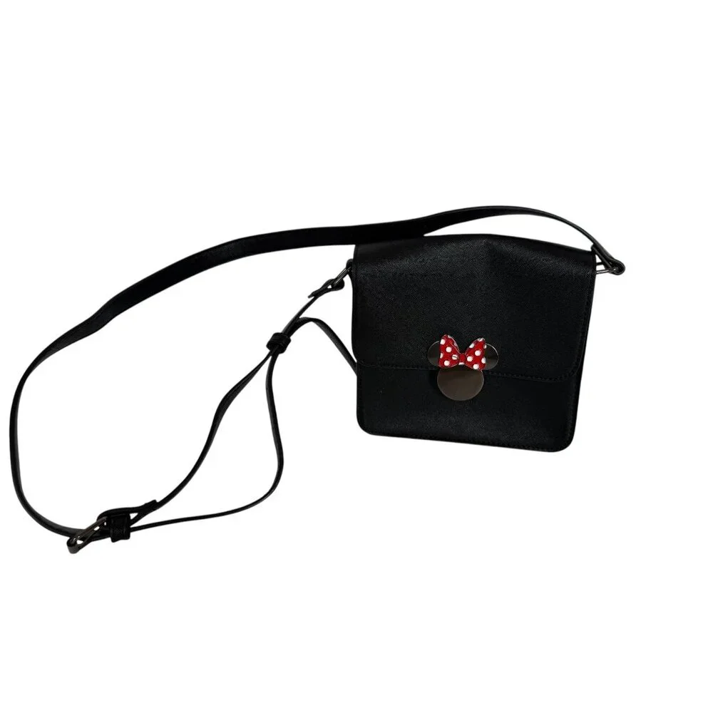 Disney Minnie Mouse Black Crossbody Bag With Adjustable Strap & Polka Dot Bow De - Picture 2 of 12